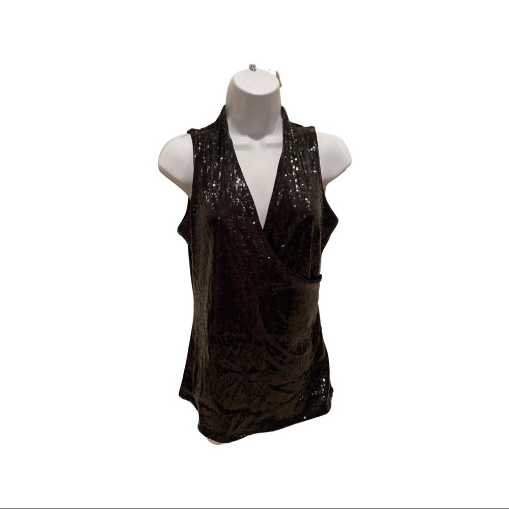 WHBM Black Sequin Crisscross Tank Small